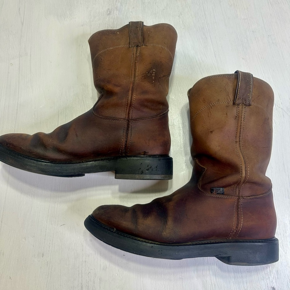 Justin Roper Boots Mens 9D Brown Leather Work Style 4760 USA Oil Resistant - Picture 6 of 16